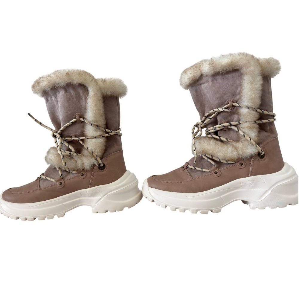 Journee Collection Women Mauve Taupe Faux Fur Trim Lace Up Platform Winter Boots - Picture 5 of 11